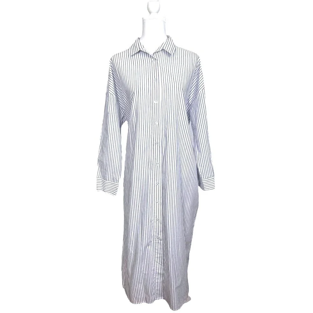 Mohawk General Store SMOCK Japan Stripe Shirt Dress 2 Blue White Button Front